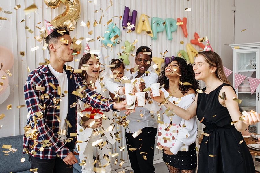 celebración con amigos